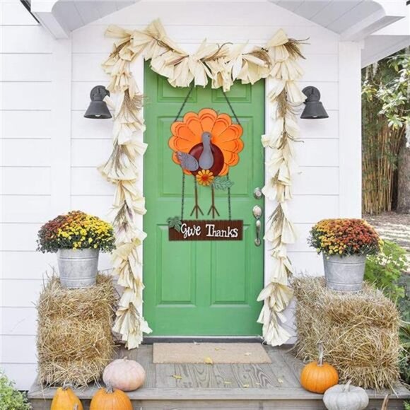 Vintage Metal Thanksgiving Turkey Welcome Sign Front Door Wall Decoration - Picture 2 of 7